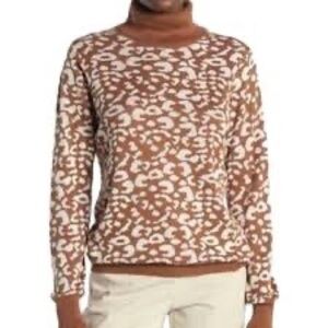 NWT 14th & union brown animal print cowl turtle neck lightweight sweater sz.XL